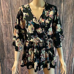Sage size small black & pink multicolor floral print summer boho romper